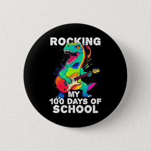 Badge Rond 5 Cm Rocking Mes 100 Jours D'École T-rex Jouer De La Gu
