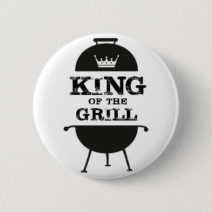 Badge Rond 5 Cm Roi Du Grill, Couronne Blanche Noire