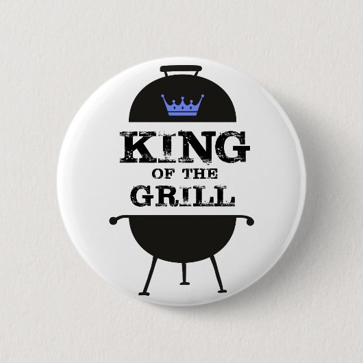 Badge Rond 5 Cm Roi Du Grill, Couronne Bleue Noire (Devant)