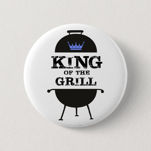Badge Rond 5 Cm Roi Du Grill, Couronne Bleue Noire (Devant)