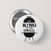 Badge Rond 5 Cm Roi Du Grill, Couronne Bleue Noire (Devant & derrière)