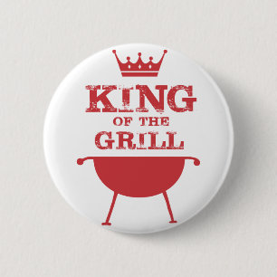 Badge Rond 5 Cm Roi Du Grill, Rouge