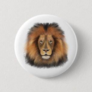Badge Rond 5 Cm roi lion de la jungle réaliste homme aquarelle