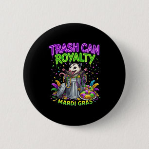 Badge Rond 5 Cm Roi opossum drôle dans poubelle mardi gras perles