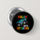 Badge Rond 5 Cm Rollin' Into 1st Grade Monster Truck 100th Day Of (Devant & derrière)