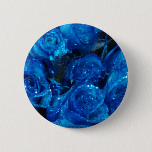 Badge Rond 5 Cm Romantique Love Blue Glitter Glamour Roses