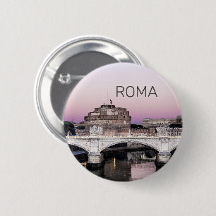 Badge Rond 5 Cm Rome Italie Castel Sant'Angelo Pont Sunset