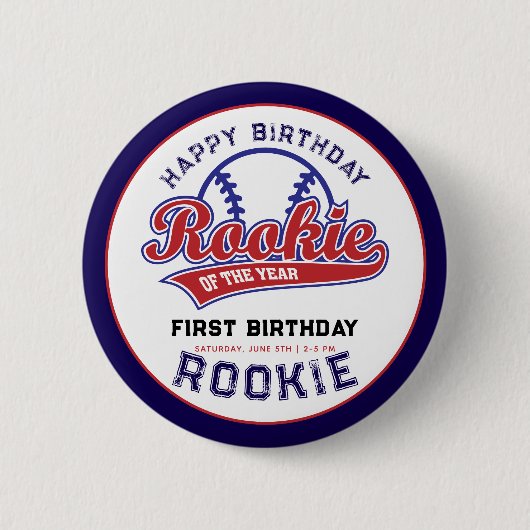 Badge Rond 5 Cm Rookie de l'année 1er anniversaire baseball (Devant)