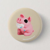 Badge Rond 5 Cm Rosa the Pig Tooth Brushing (Devant)