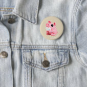 Badge Rond 5 Cm Rosa the Pig Tooth Brushing (En situation)
