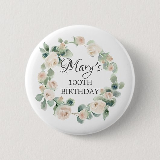 Badge Rond 5 Cm Rose blanche Eucalyptus Botanique 100e anniversair (Devant)