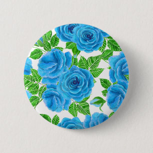 Badge Rond 5 Cm Rose bleu aquarelle motif transparent