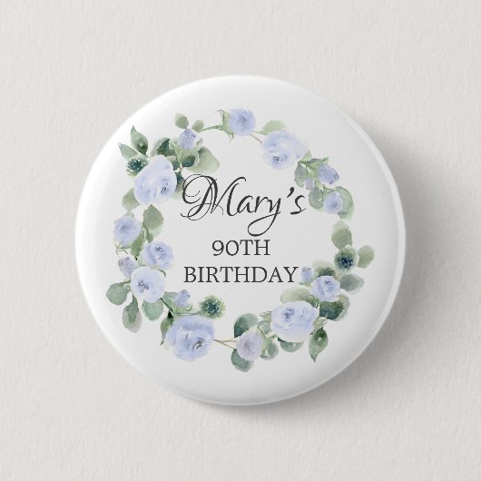 Badge Rond 5 Cm Rose bleu Eucalyptus Botanique 90e anniversaire (Devant)