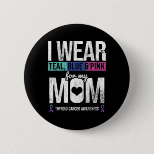 Badge Rond 5 Cm Rose Bleu turquoise Pour Maman Thyroïde Cancer Sen