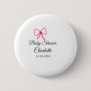 BADGE ROND 5 CM ROSE BOW SIMPLE BABY SHOWER AJOUTER LE NOM DATE MI