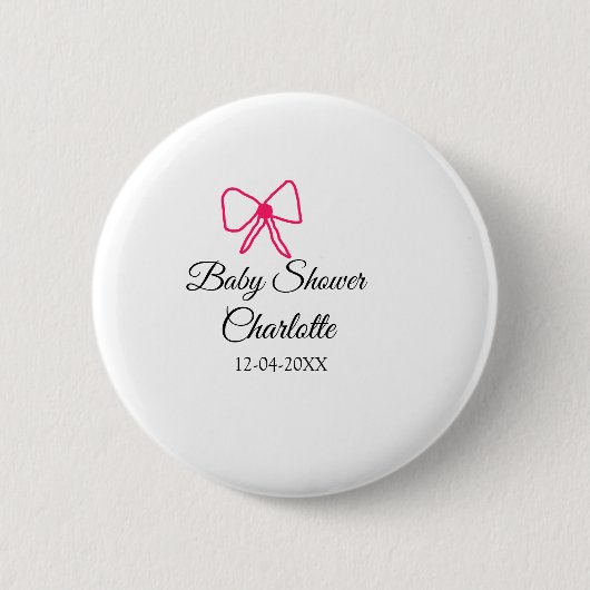 BADGE ROND 5 CM ROSE BOW SIMPLE BABY SHOWER AJOUTER LE NOM DATE MI (Devant)