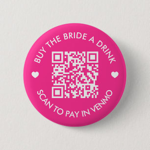 Badge Rond 5 Cm Rose Chaude Offrez un Verre à la Mariée Code QR