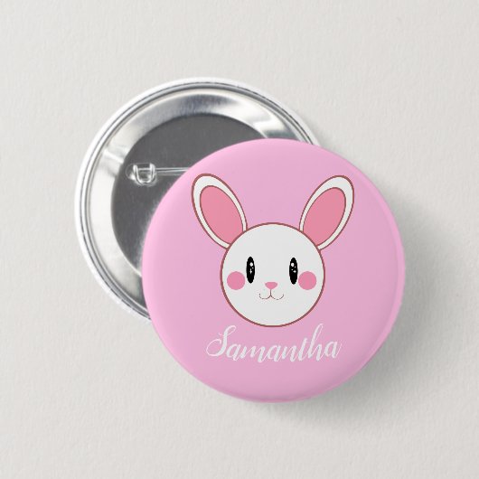Badge Rond 5 Cm Rose Chic Moderne Cute Fluffé Lapin Lapin (Devant & derrière)