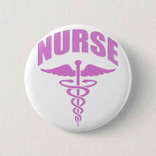 Badge Rond 5 Cm Rose de caducée d'infirmière (Devant)