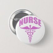 Badge Rond 5 Cm Rose de caducée d'infirmière (Devant & derrière)