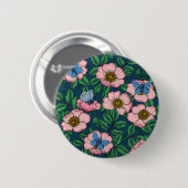 Badge Rond 5 Cm Rose de chien et papillons (Devant & derrière)