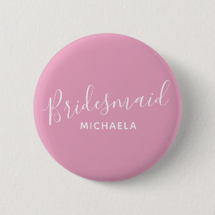 Badge Rond 5 Cm Rose de demoiselle d'honneur avec le bouton blanc
