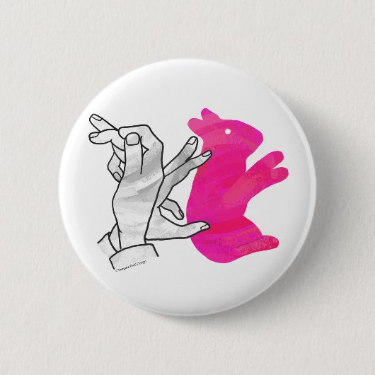 Badge Rond 5 Cm Rose de lapin de silhouette de main (Devant)