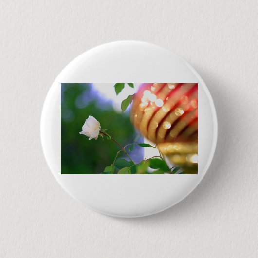 Badge Rond 5 Cm Rose de Noël blanc (Devant)