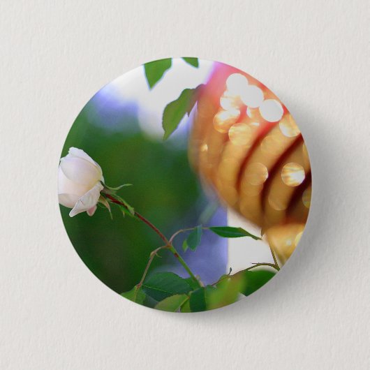 Badge Rond 5 Cm Rose de Noël blanc (Devant)