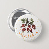 Badge Rond 5 Cm Rose de Noël Hip (Devant & derrière)