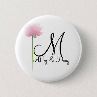 Badge Rond 5 Cm Rose doux avec monogramme