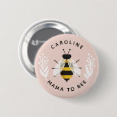 Badge Rond 5 Cm Rose Dusty Baby to Bee Douche Nom (Devant & derrière)