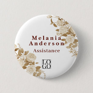 Badge Rond 5 Cm Rose Élégante Blanche