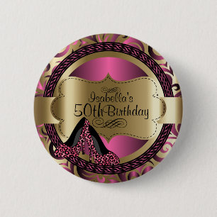 Badge Rond 5 Cm Rose et anniversaire d'or avec des talons hauts de