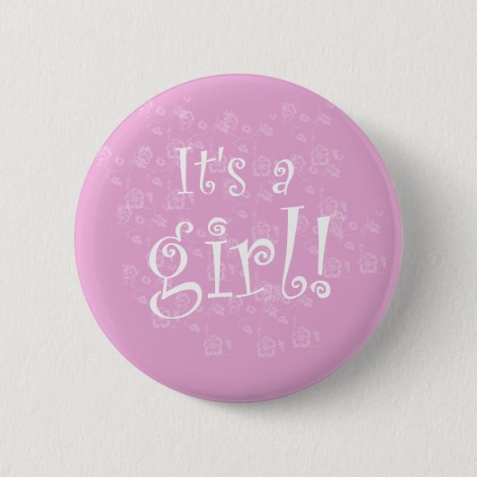 Badge Rond 5 Cm Rose et blanc c'est une fille (Devant)
