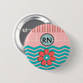 Badge Rond 5 Cm Rose et bleu de motif de RN Chevron (Devant & derrière)