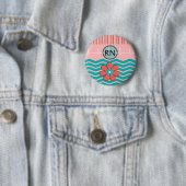 Badge Rond 5 Cm Rose et bleu de motif de RN Chevron (En situation)