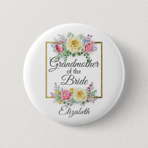 Badge Rond 5 Cm Rose et jaune floral grand-mère de la mariée
