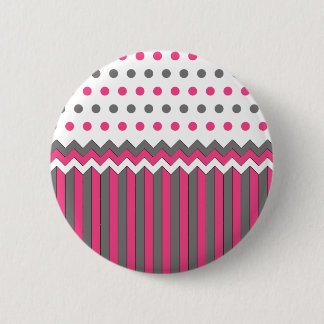 Badge Rond 5 Cm Rose et motif gris