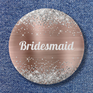 Badge Rond 5 Cm Rose Gold Pailleté Argent Demoiselle d'Honneur