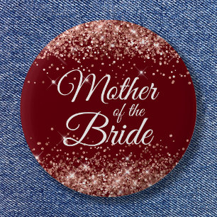 Badge Rond 5 Cm Rose Gold Pailleté Bourgogne Mère de la Mariée