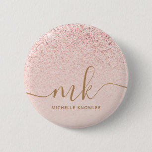 Badge Rond 5 Cm Rose Gold Pailleté Lettres Initiales et Nom de Lux
