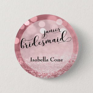 Badge Rond 5 Cm Rose Gold Parties scintillant Bokeh & Junior Bride
