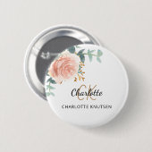 Badge Rond 5 Cm Rose gold pink floral eucalyptus thank you (Devant & derrière)