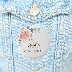 Badge Rond 5 Cm Rose gold rose floral eucalyptus remerciement