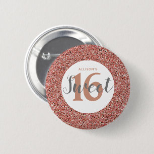 Badge Rond 5 Cm Rose Gold Rose Parties scintillant Sweet 16 Party 