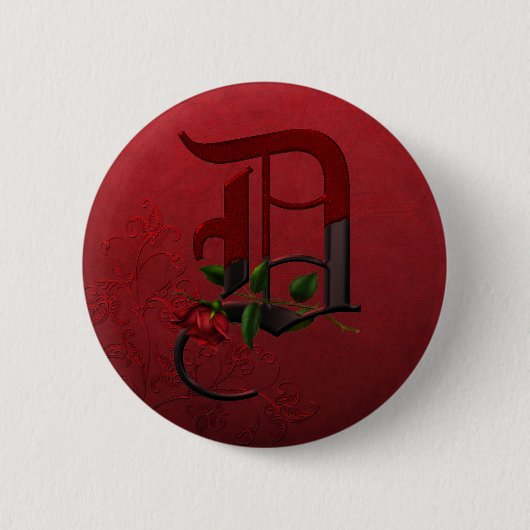 Badge Rond 5 Cm Rose gothique Monogramme D (Devant)