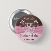 Badge Rond 5 Cm Rose, mère florale de brun du Pin de marié (Devant & derrière)