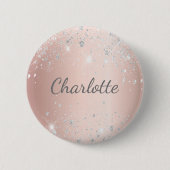 Badge Rond 5 Cm Rose or argent parties scintillant poussière monog (Devant)