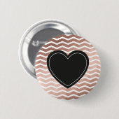 Badge Rond 5 Cm Rose or zigzag noir coeur chic fille pinback (Devant & derrière)